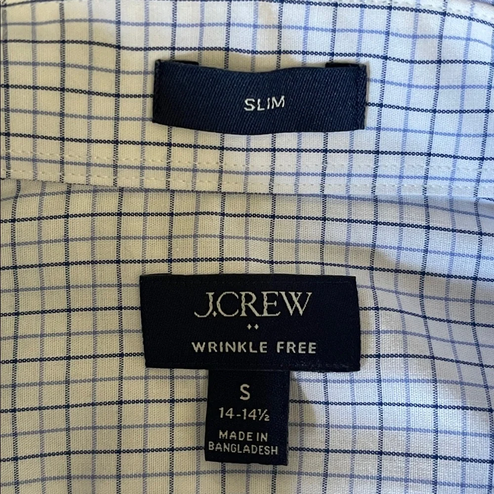 J. Crew Men's WhiteBlue Tat Slim Wrinkle Free Button Down Dress Shirt Size Small
